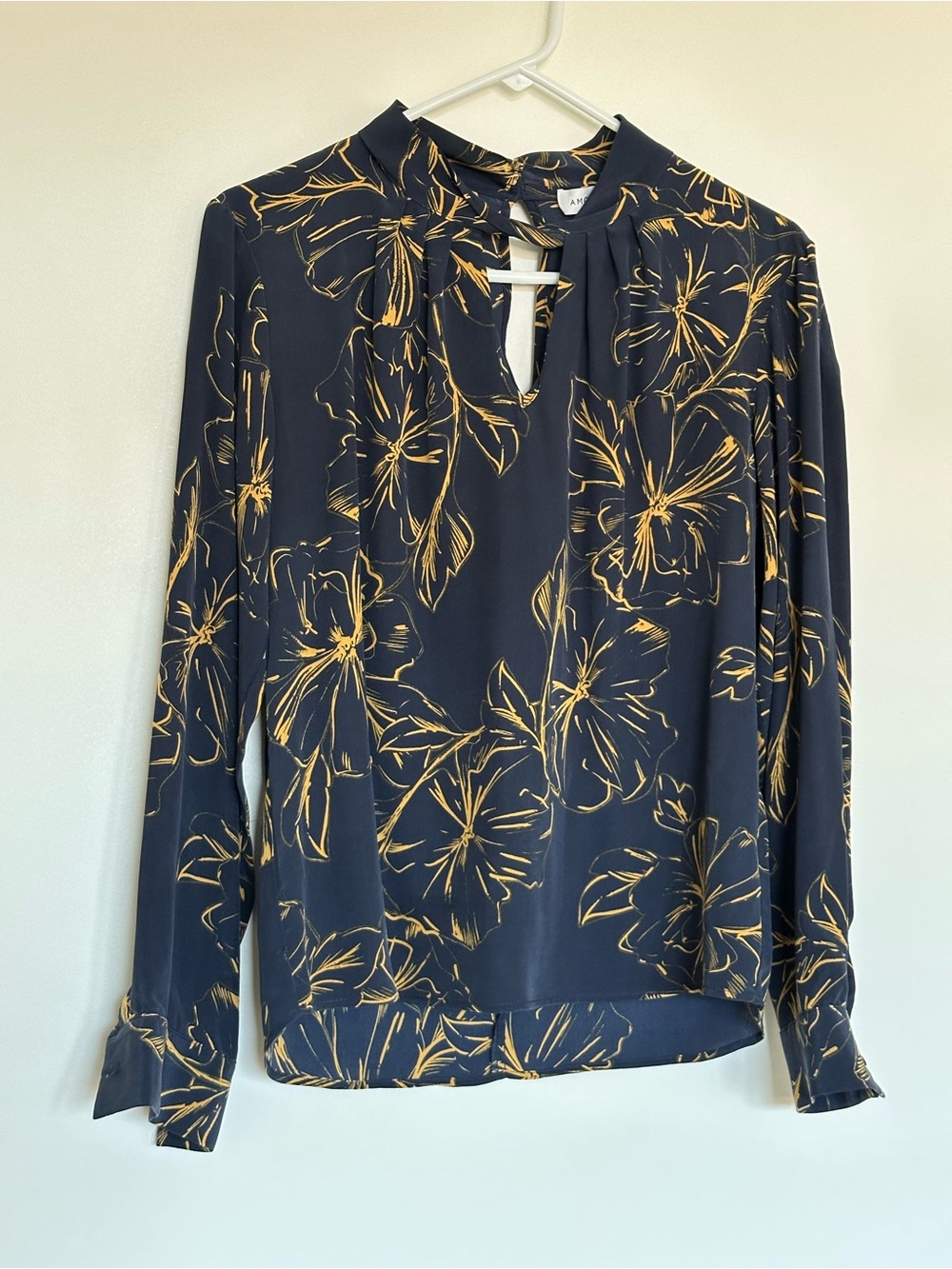 Amour Vert Navy Blouse with Yellow Floral Print